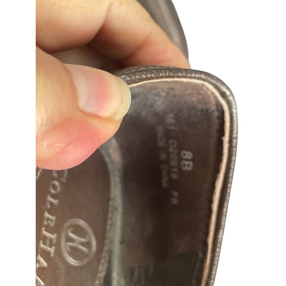 Cole Haan Brown Leather square Toe Slip-On closed toe Pump Womens Heels Size 8B - Picture 8 of 11